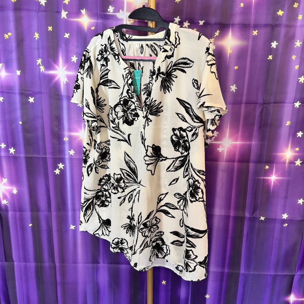 Maurices - Floral Print Blouse - Cream, Black - XXL - NWT
